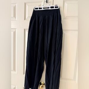 Black linen blend wide leg pants